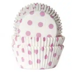 House of Marie Baking cups Stip Wit/Baby Roze - pk/50