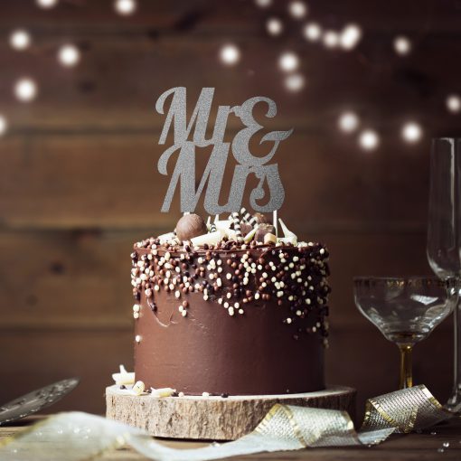 Anniversary Mr & Mrs Taart topper glitter Silver