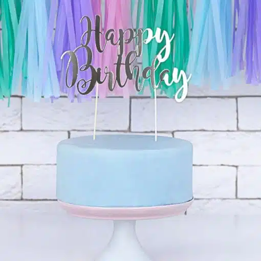 PartyDeco Cake Topper Happy Birthday Zilver