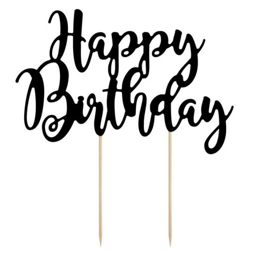 PartyDeco Cake Topper Happy Birthday Zwart
