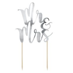 PartyDeco Cake Topper Mr & Mrs Zilver