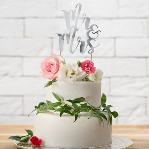 PartyDeco Cake Topper Mr & Mrs Zilver