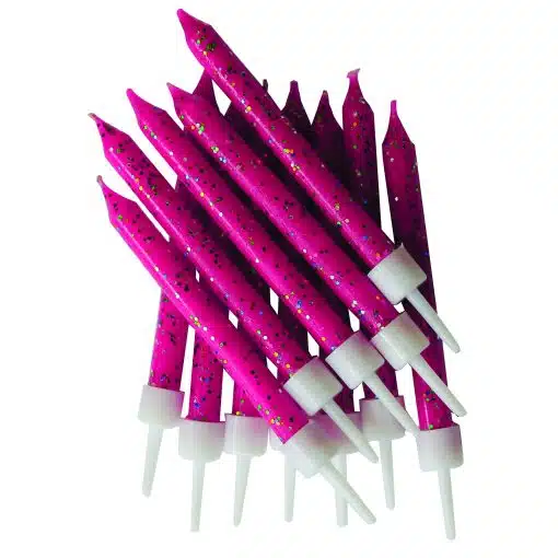 Anniversary House Glitter Kaarsje Fuchsia