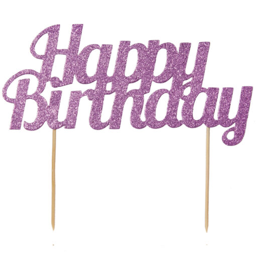 Anniversary House Glitter Cake Topper Happy Birthday Pink