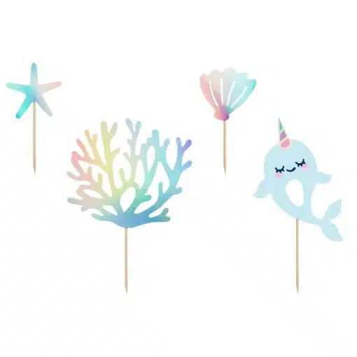 PartyDeco Caketoppers Narwal Set/4