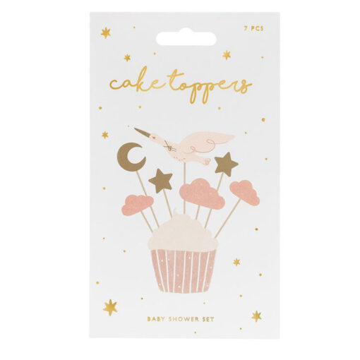 PartyDeco Cupcake Toppers Ooievaar Roze