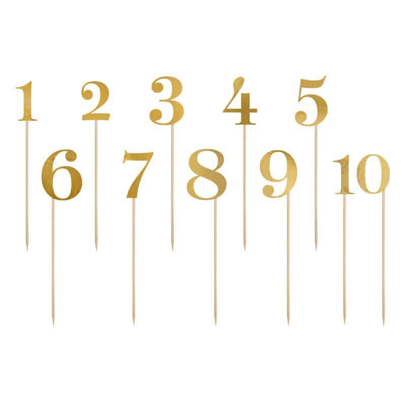 Cake Toppers 1 t/m 10 Goud