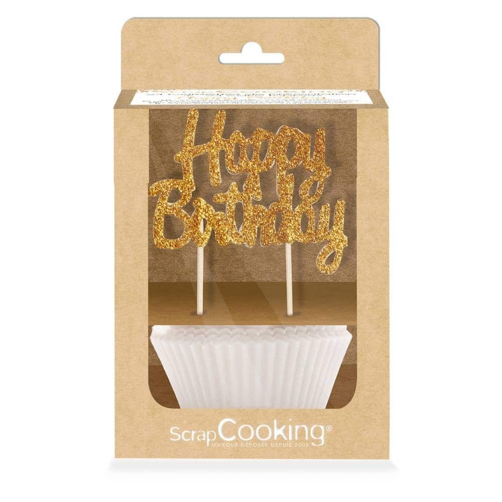 ScrapCooking Baking Cups met Happy Birthday Toppers
