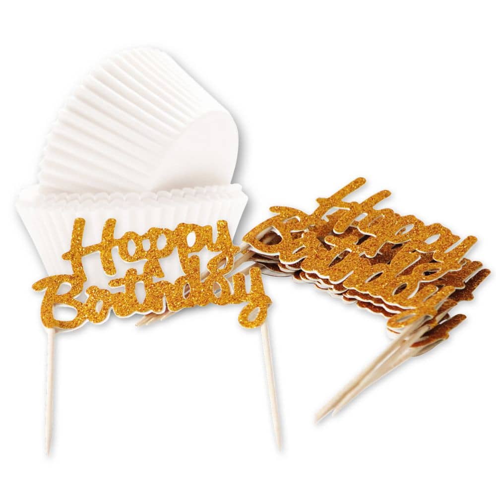 ScrapCooking Baking Cups met Happy Birthday Toppers